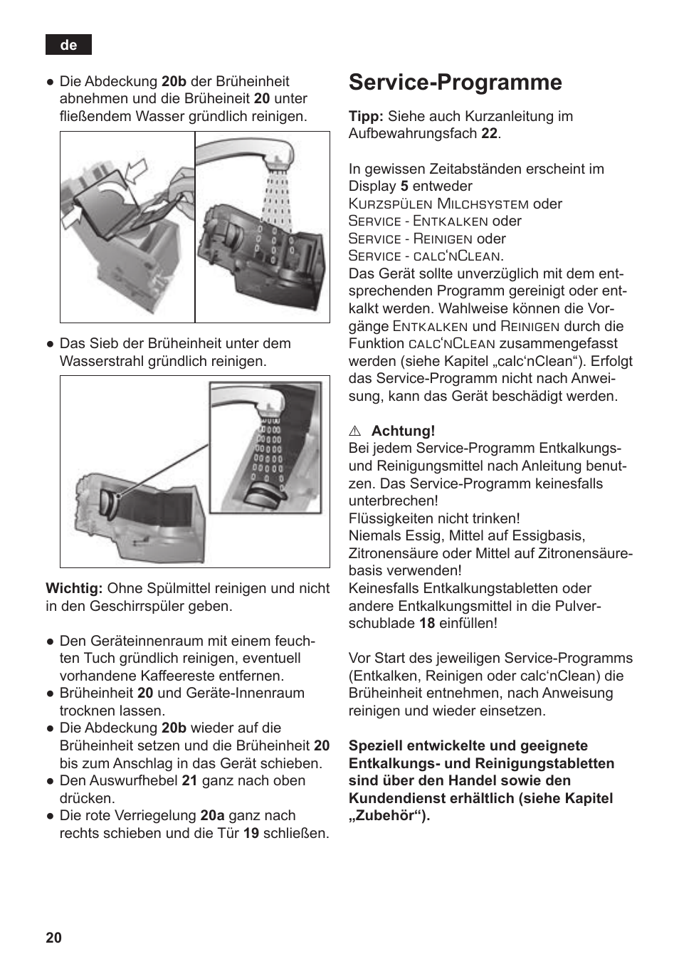 Service-programme | Siemens TE806501DE User Manual | Page 24 / 116