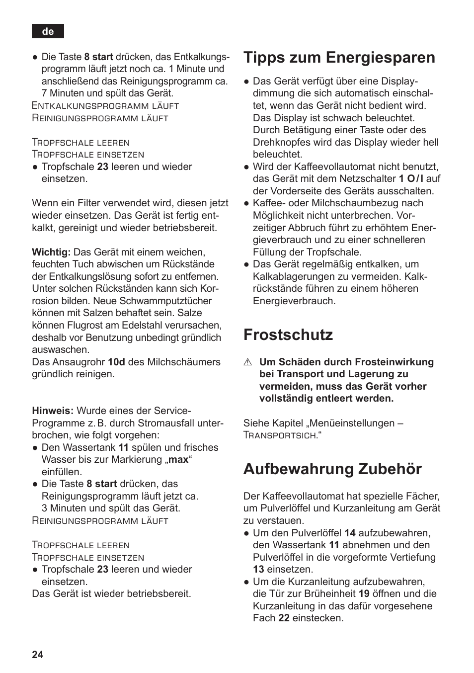 Tipps zum energiesparen, Frostschutz, Aufbewahrung zubehör | Siemens TE806501DE User Manual | Page 28 / 116