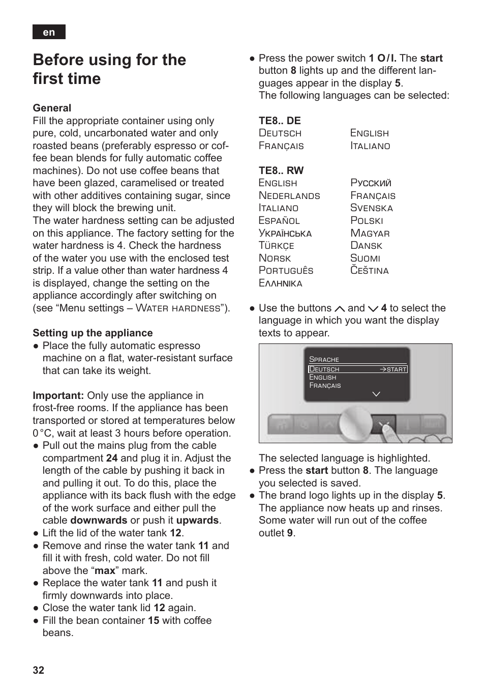 Before using for the first time | Siemens TE806501DE User Manual | Page 36 / 116