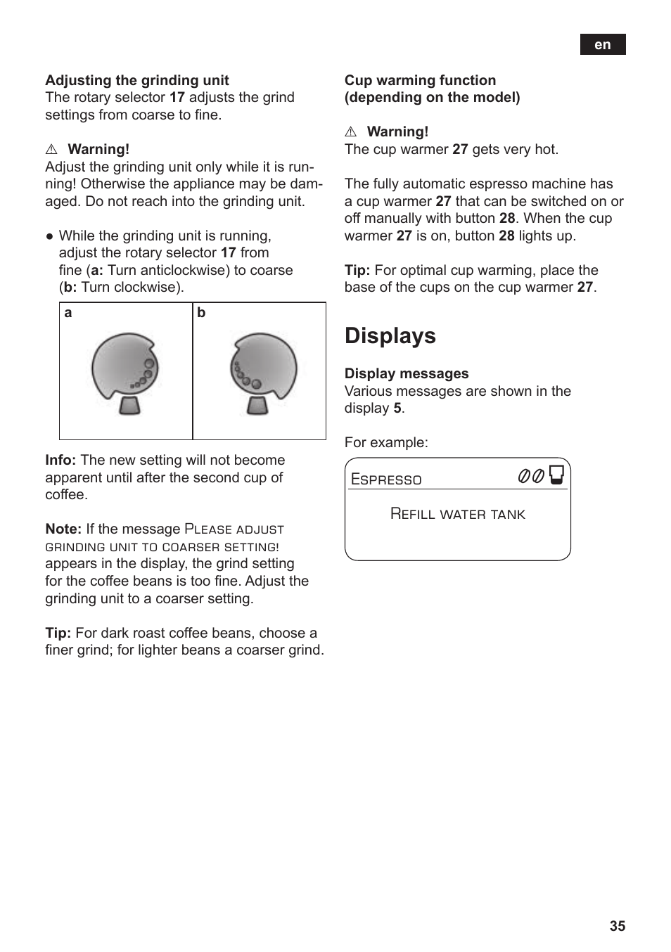 Displays | Siemens TE806501DE User Manual | Page 39 / 116