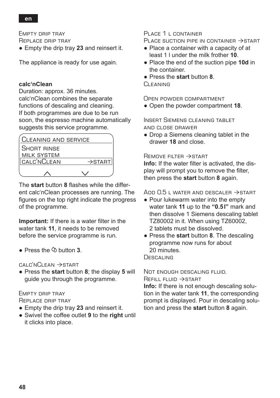 Start | Siemens TE806501DE User Manual | Page 52 / 116