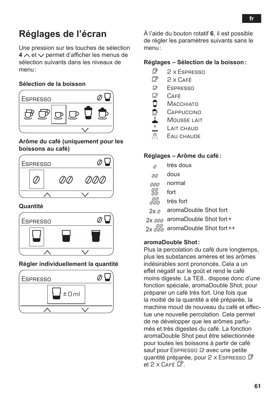 Но р т, Réglages de l’écran | Siemens TE806501DE User Manual | Page 65 / 116