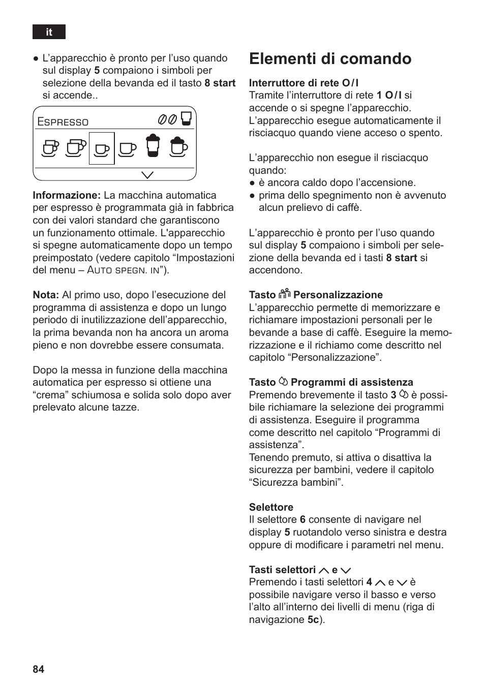 Elementi di comando | Siemens TE806501DE User Manual | Page 88 / 116