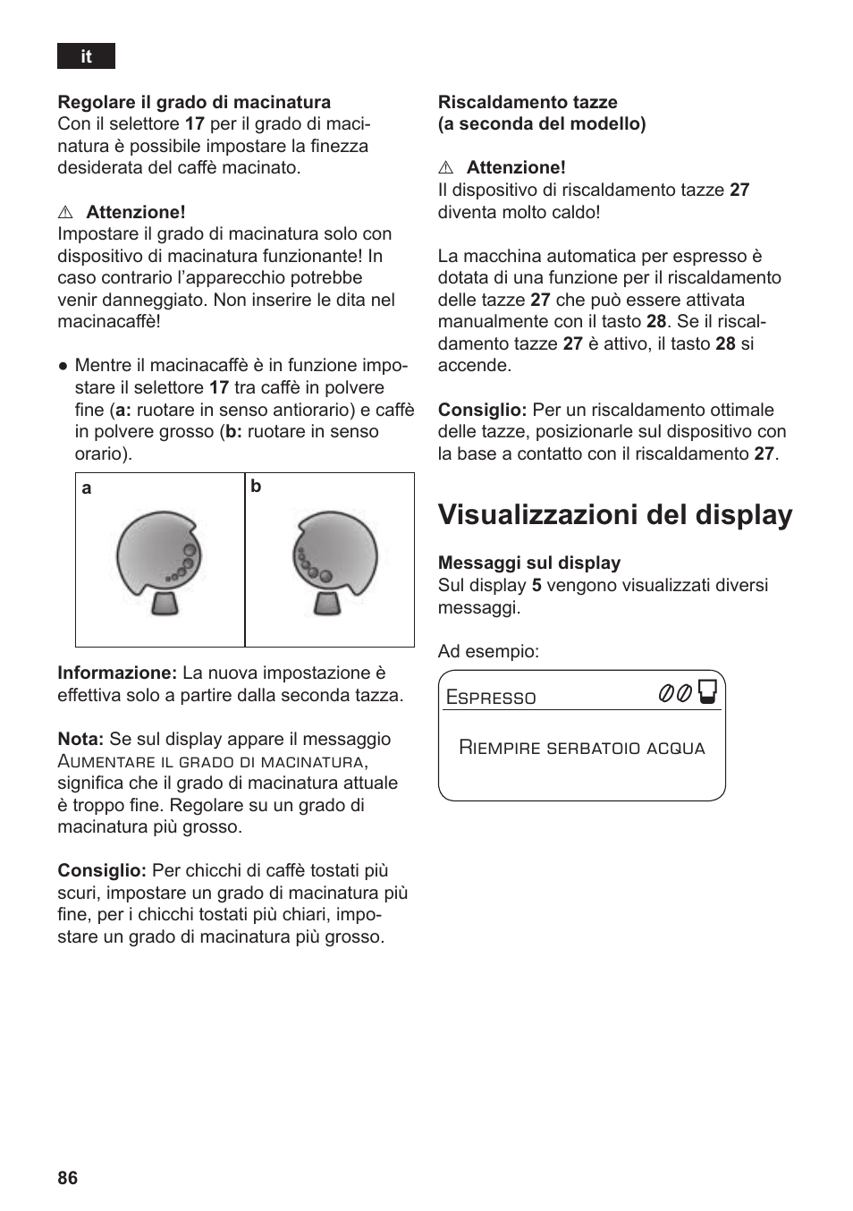 Visualizzazioni del display | Siemens TE806501DE User Manual | Page 90 / 116