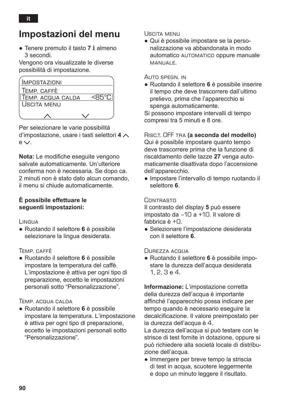 Impostazioni del menu | Siemens TE806501DE User Manual | Page 94 / 116