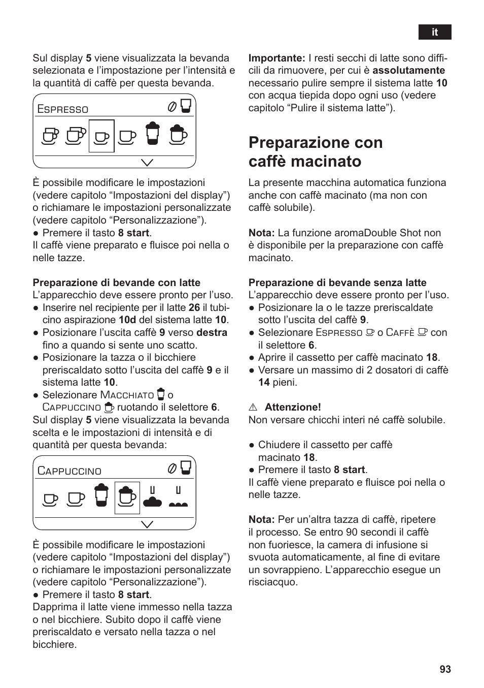 Preparazione con caffè macinato | Siemens TE806501DE User Manual | Page 97 / 116