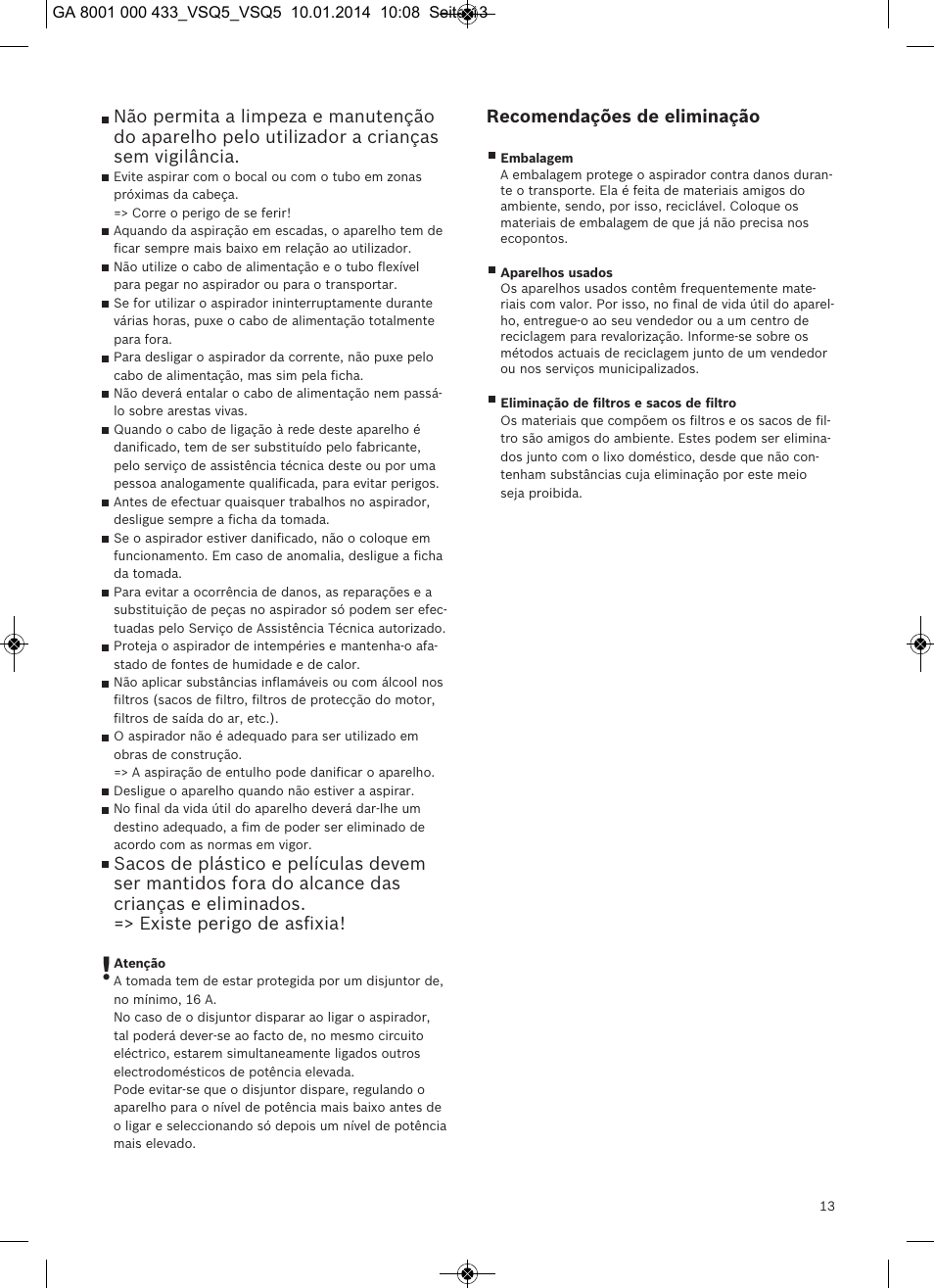 Recomendações de eliminação | Siemens VSQ5X12M1 User Manual | Page 14 / 96