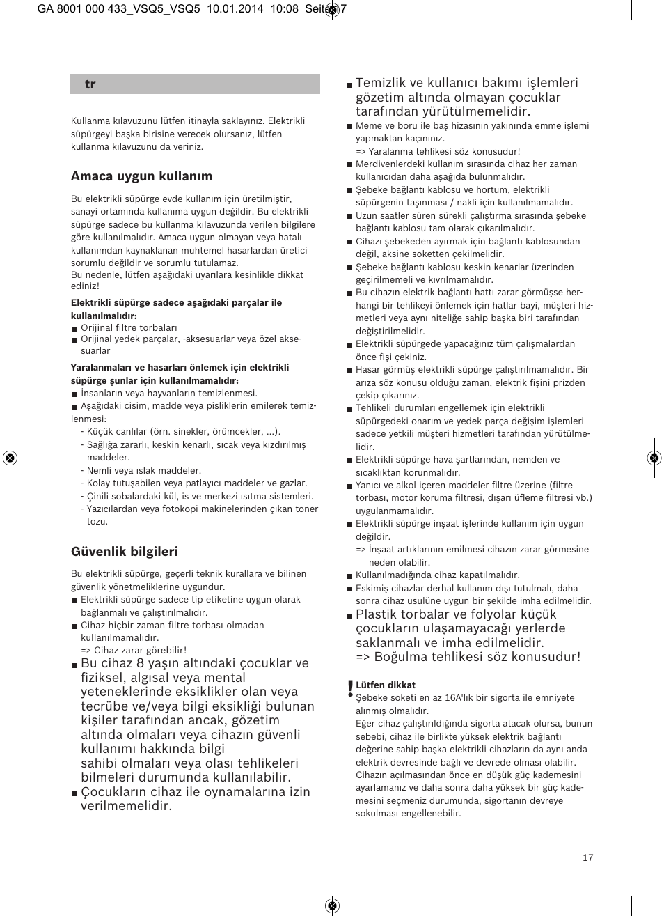 Amaca uygun kullanım, Güvenlik bilgileri | Siemens VSQ5X12M1 User Manual | Page 18 / 96