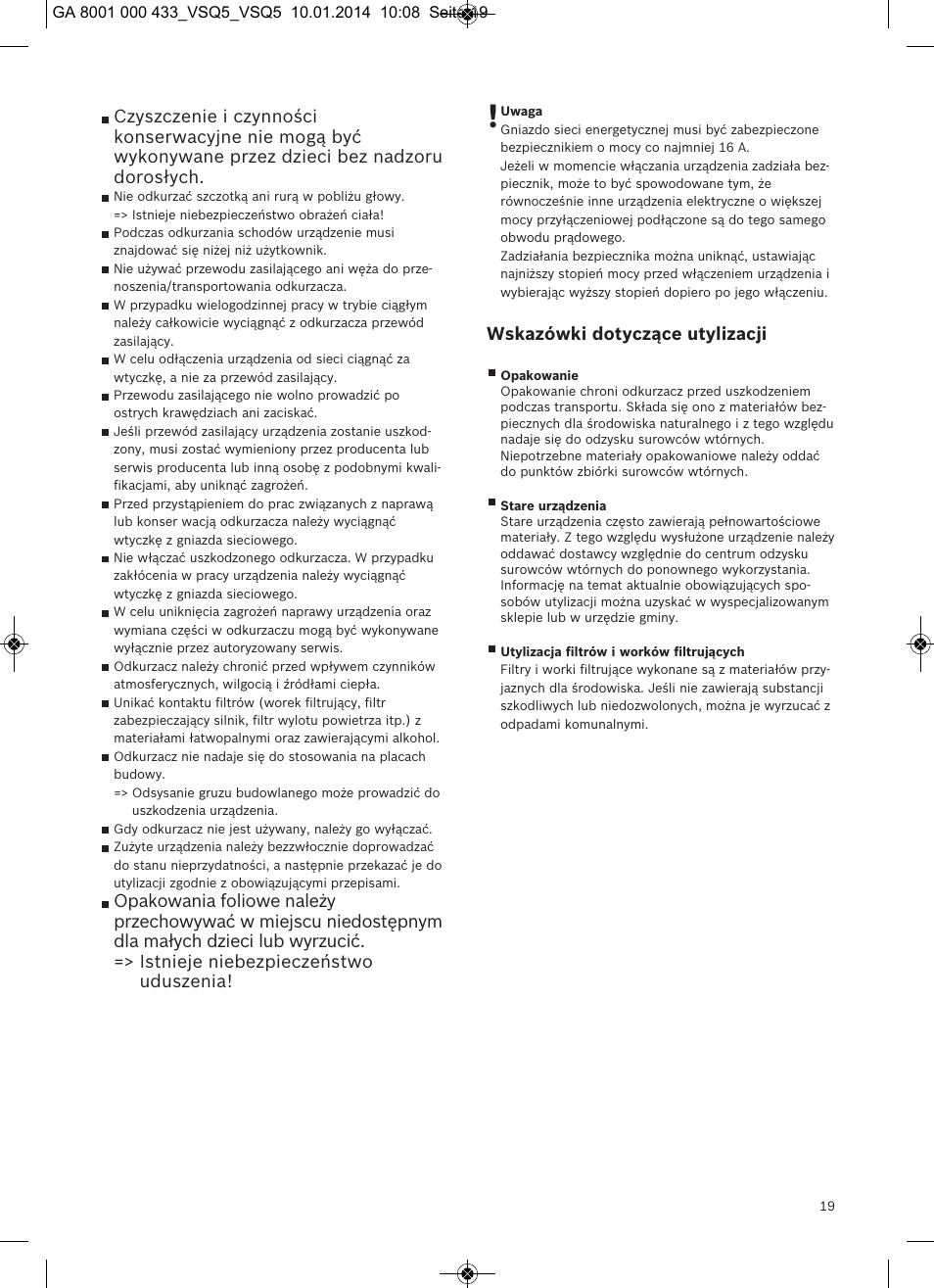 Wskazówki dotyczące utylizacji | Siemens VSQ5X12M1 User Manual | Page 20 / 96