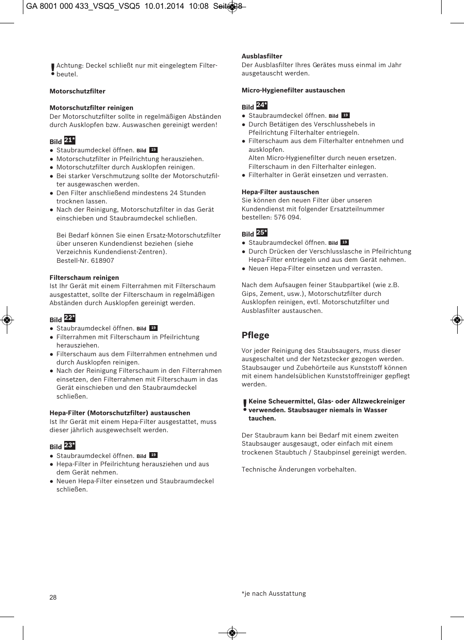 Pﬂege | Siemens VSQ5X12M1 User Manual | Page 29 / 96