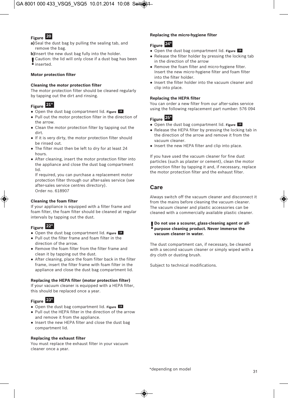 Care | Siemens VSQ5X12M1 User Manual | Page 32 / 96