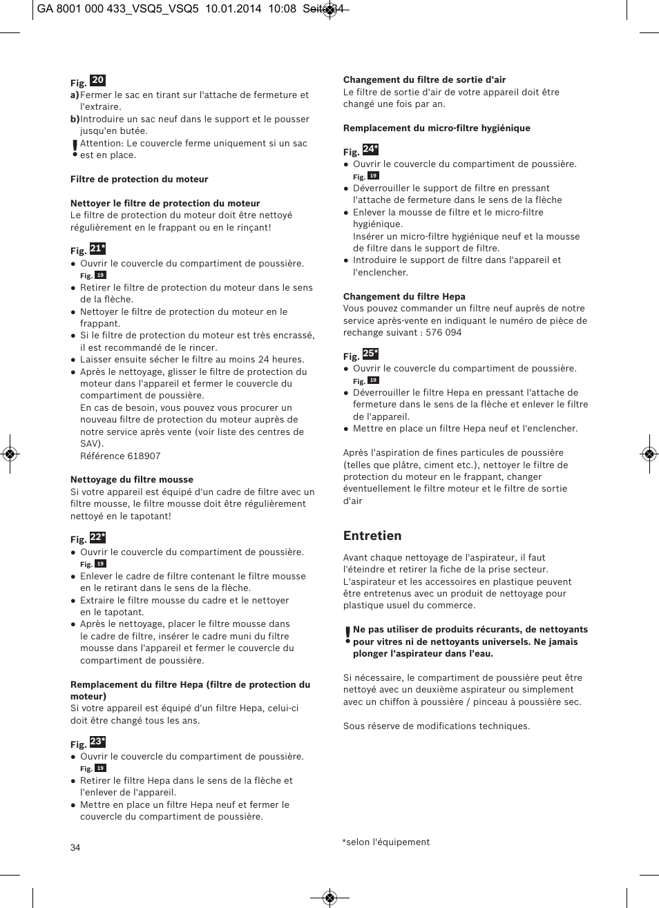 Entretien | Siemens VSQ5X12M1 User Manual | Page 35 / 96