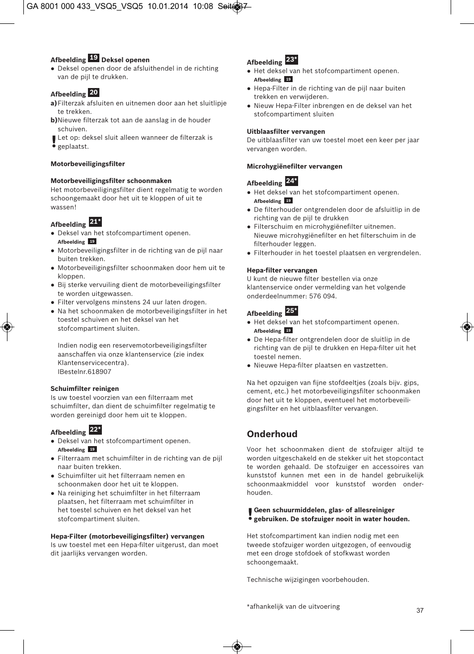 Onderhoud | Siemens VSQ5X12M1 User Manual | Page 38 / 96