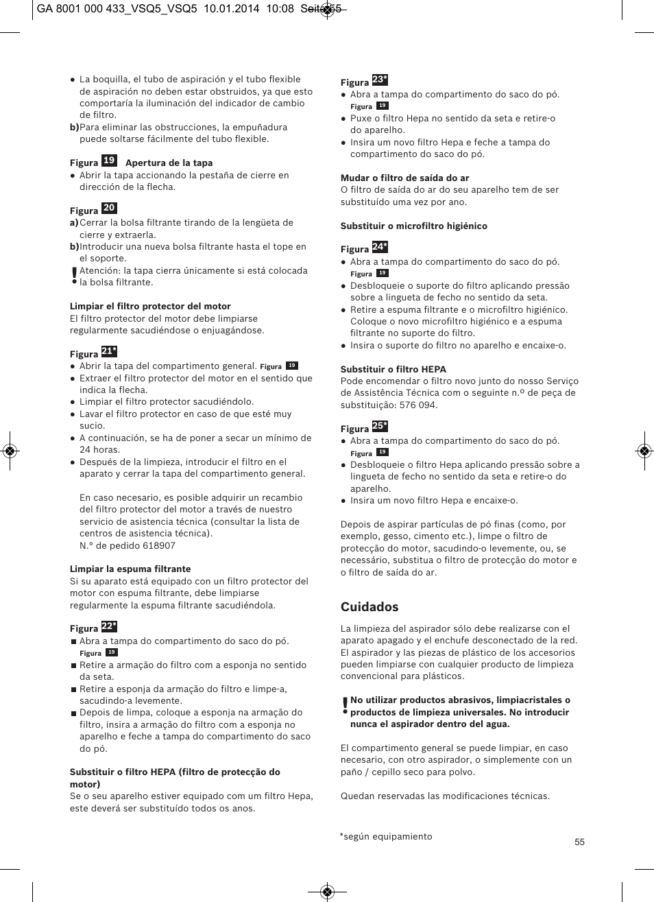 Cuidados | Siemens VSQ5X12M1 User Manual | Page 56 / 96