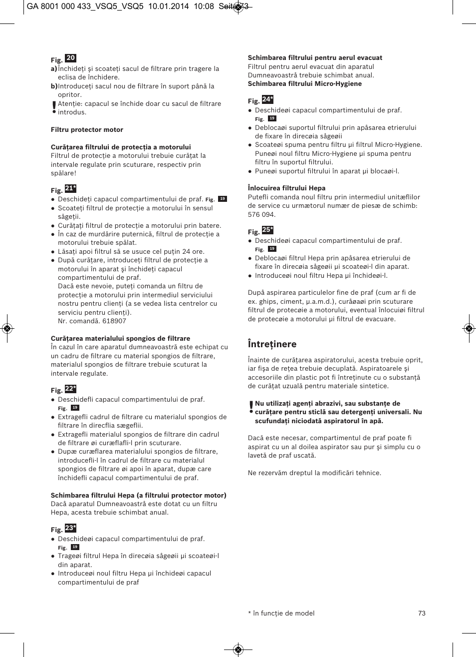 Întreţinere | Siemens VSQ5X12M1 User Manual | Page 74 / 96