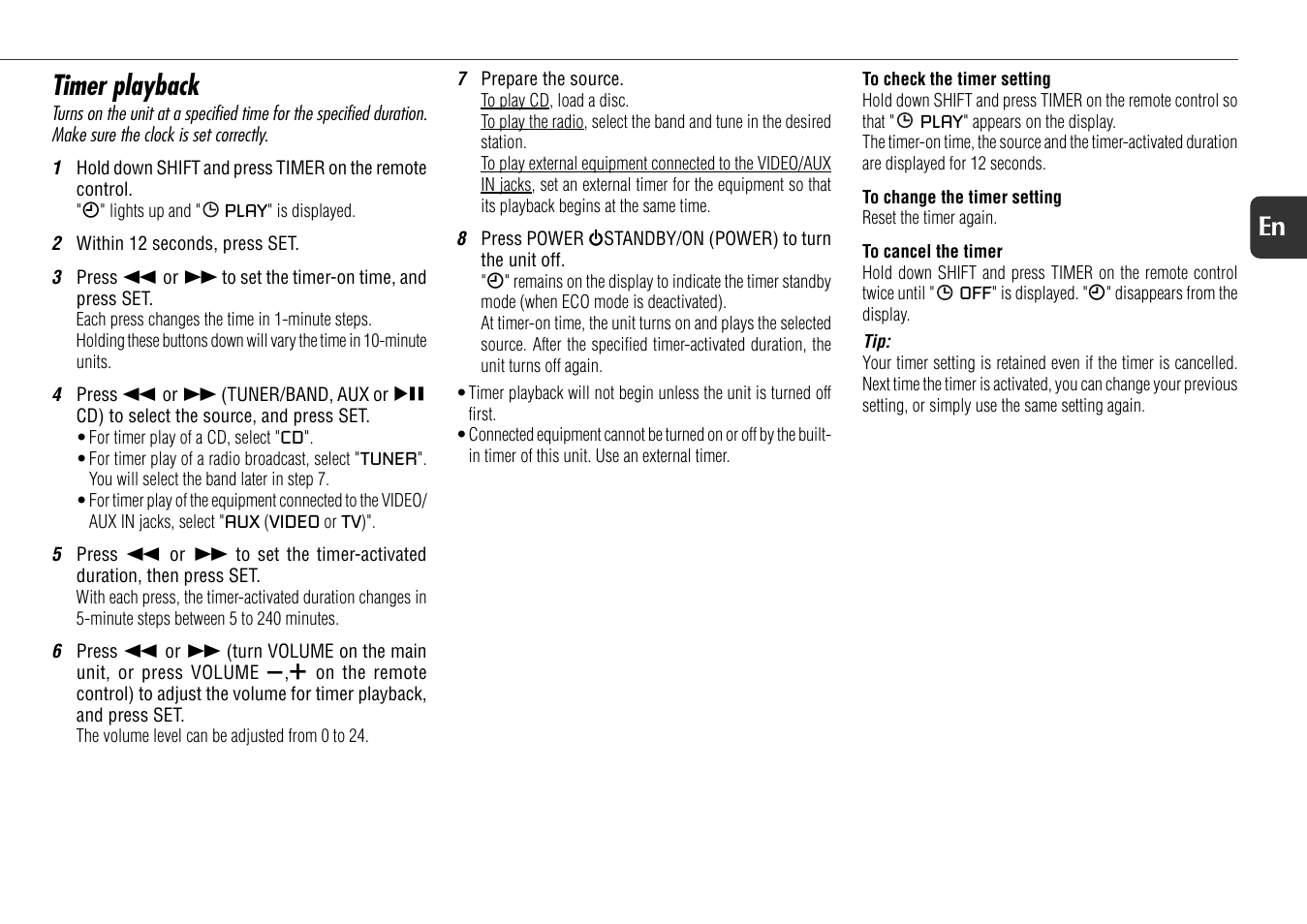 Timer playback, 13 en | Aiwa XR-X77 User Manual | Page 13 / 16