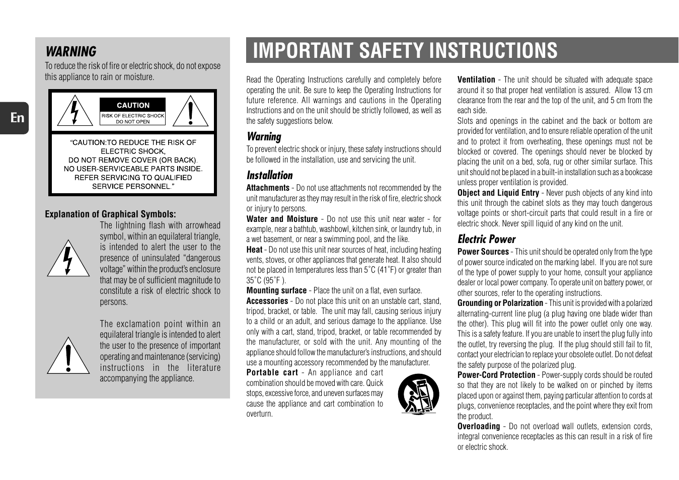 Important safety instructions, 2en warning | Aiwa XR-X77 User Manual | Page 2 / 16