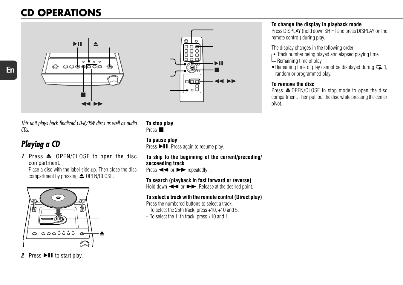 Cd operations, Playing a cd | Aiwa XR-X77 User Manual | Page 8 / 16