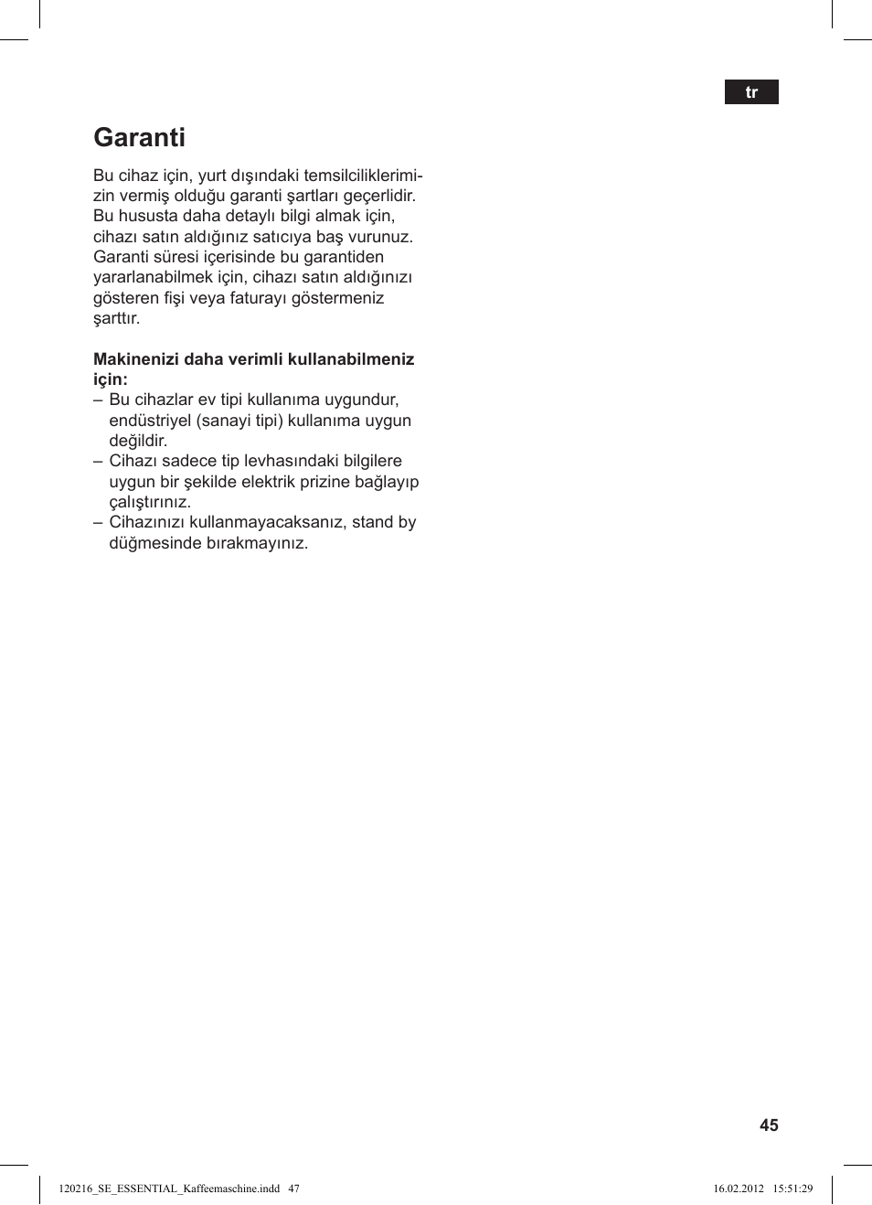 Garanti | Siemens TC3A0103 User Manual | Page 47 / 74