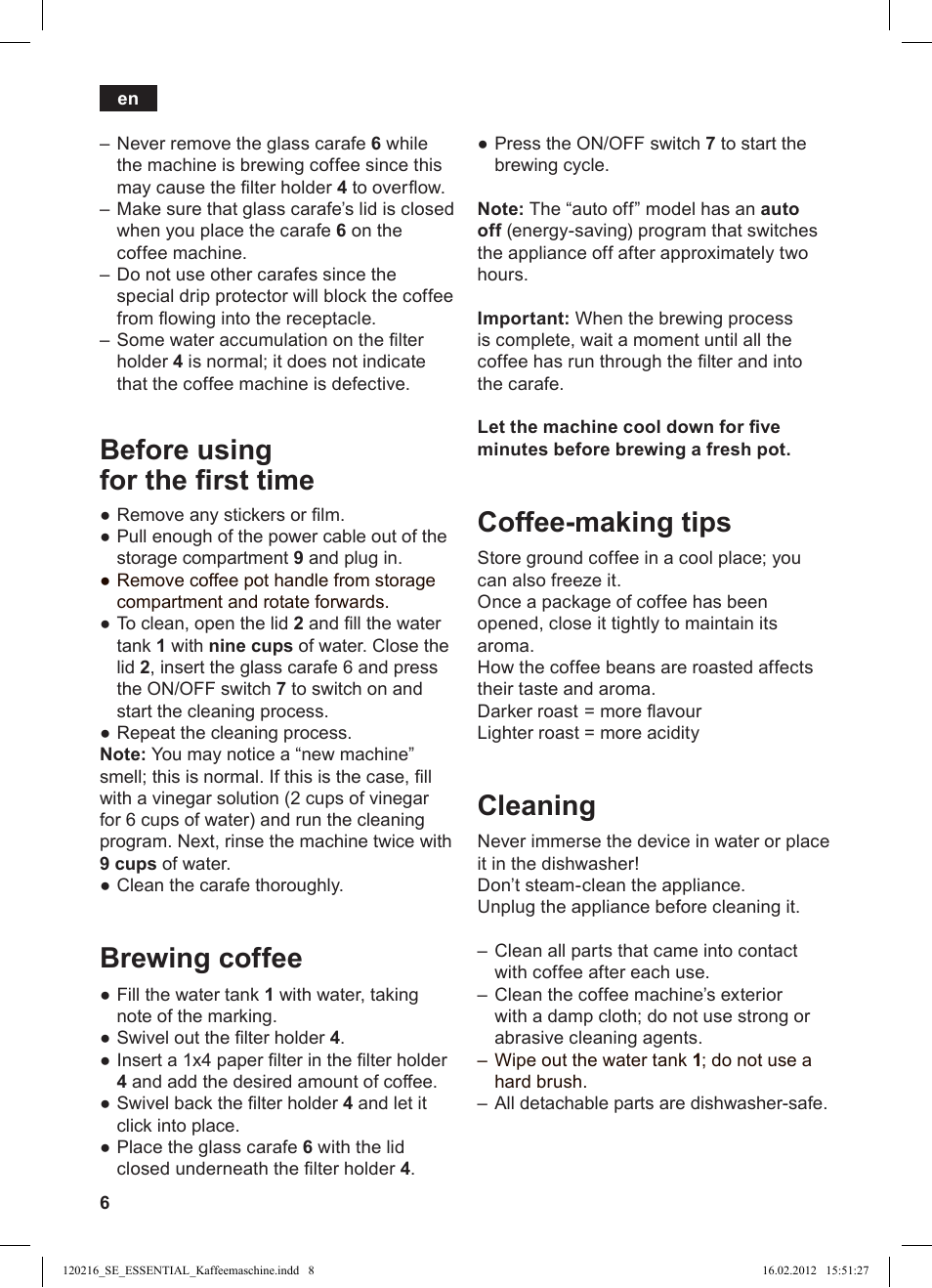 Coffee-making tips, Cleaning, Before using for the first time | Brewing coffee | Siemens TC3A0103 User Manual | Page 8 / 74