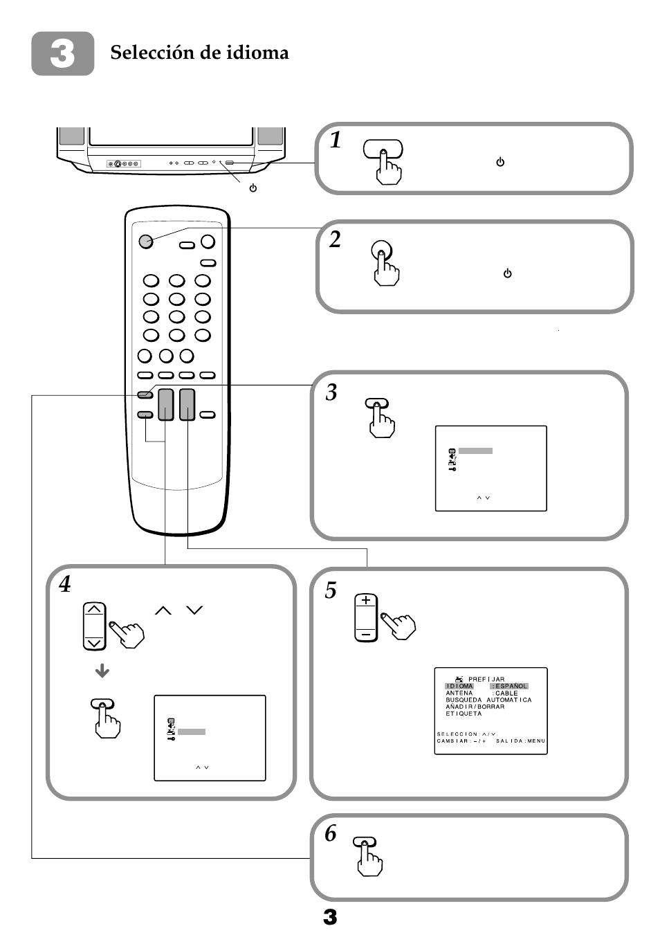 Selección de idioma | Aiwa TV-F2000u User Manual | Page 31 / 80