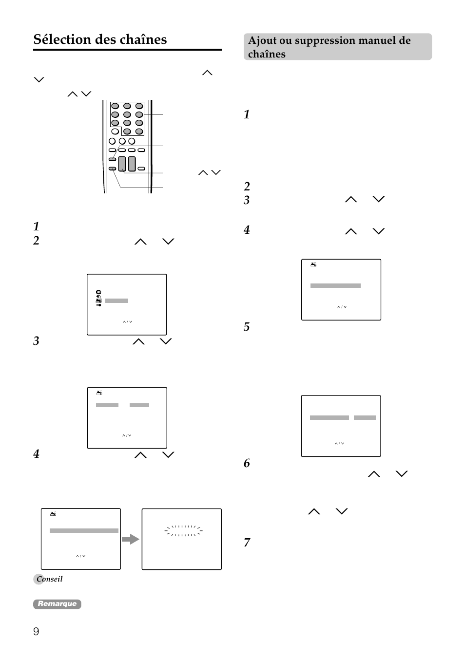 Sélection des chaînes, Ajout ou suppression manuel de chaînes | Aiwa TV-F2000u User Manual | Page 67 / 80