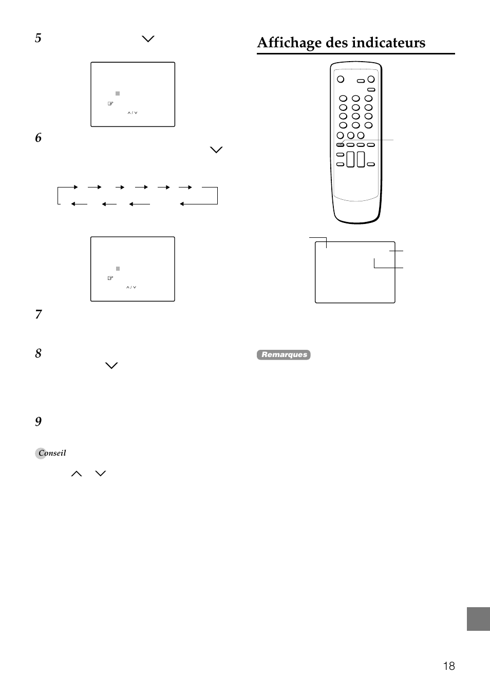 Affichage des indicateurs, Pour changer l’affichage des indicateurs | Aiwa TV-F2000u User Manual | Page 76 / 80