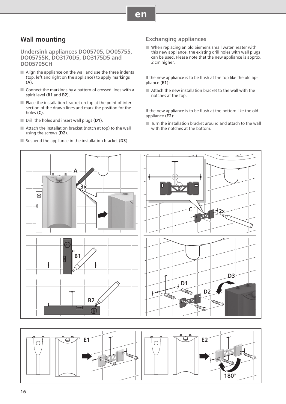 Wall mounting | Siemens DO05755K User Manual | Page 16 / 64