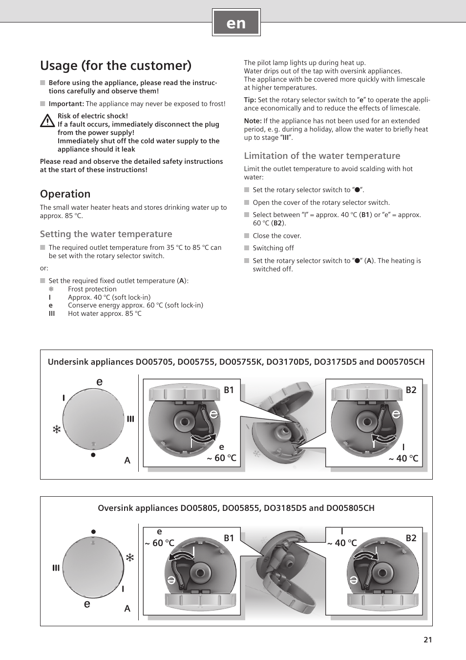 Usage (for the customer), Operation | Siemens DO05755K User Manual | Page 21 / 64