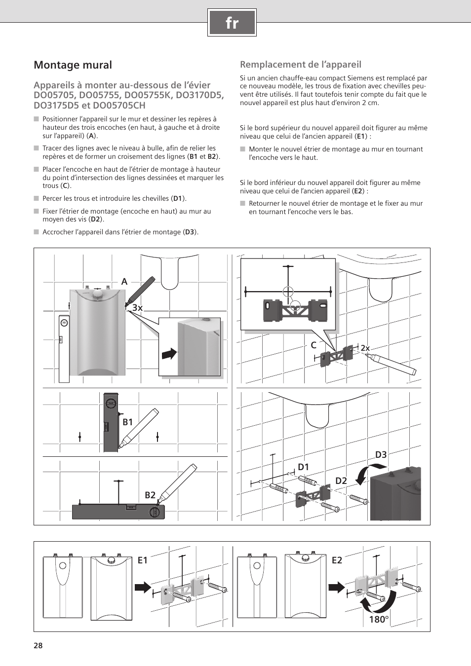 Montage mural | Siemens DO05755K User Manual | Page 28 / 64