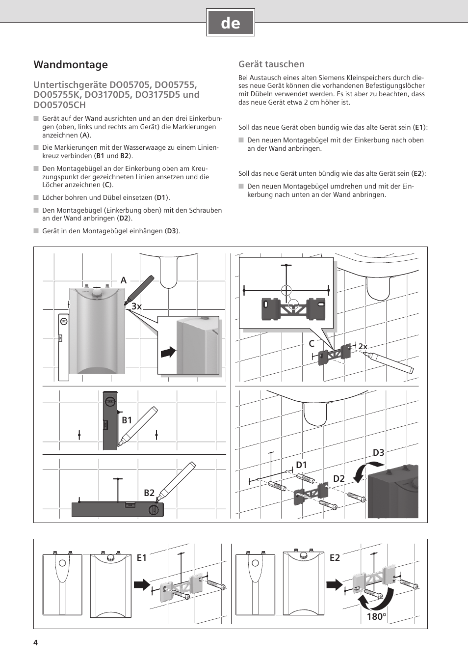 Wandmontage | Siemens DO05755K User Manual | Page 4 / 64