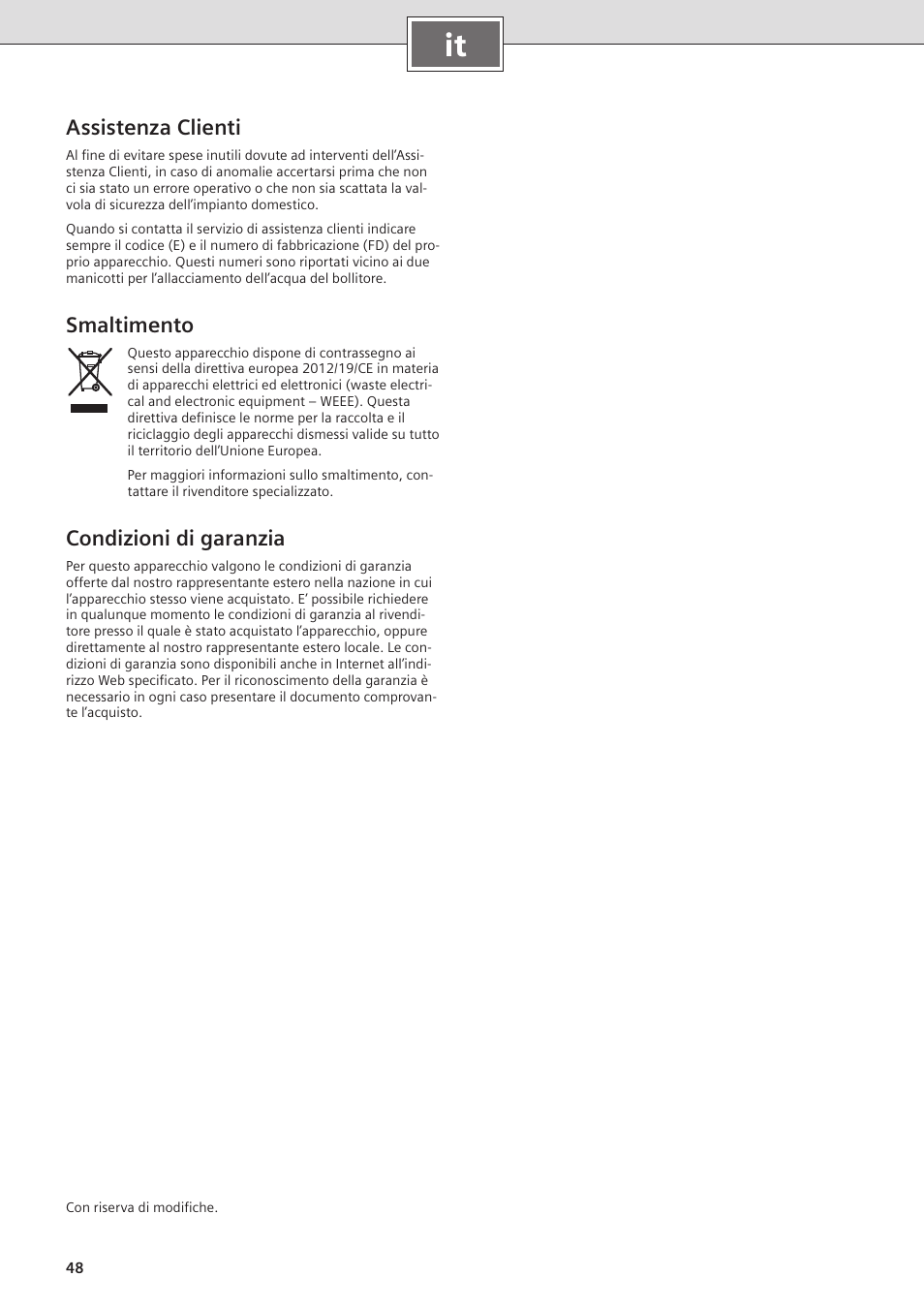 Assistenza clienti, Smaltimento, Condizioni di garanzia | Siemens DO05755K User Manual | Page 48 / 64