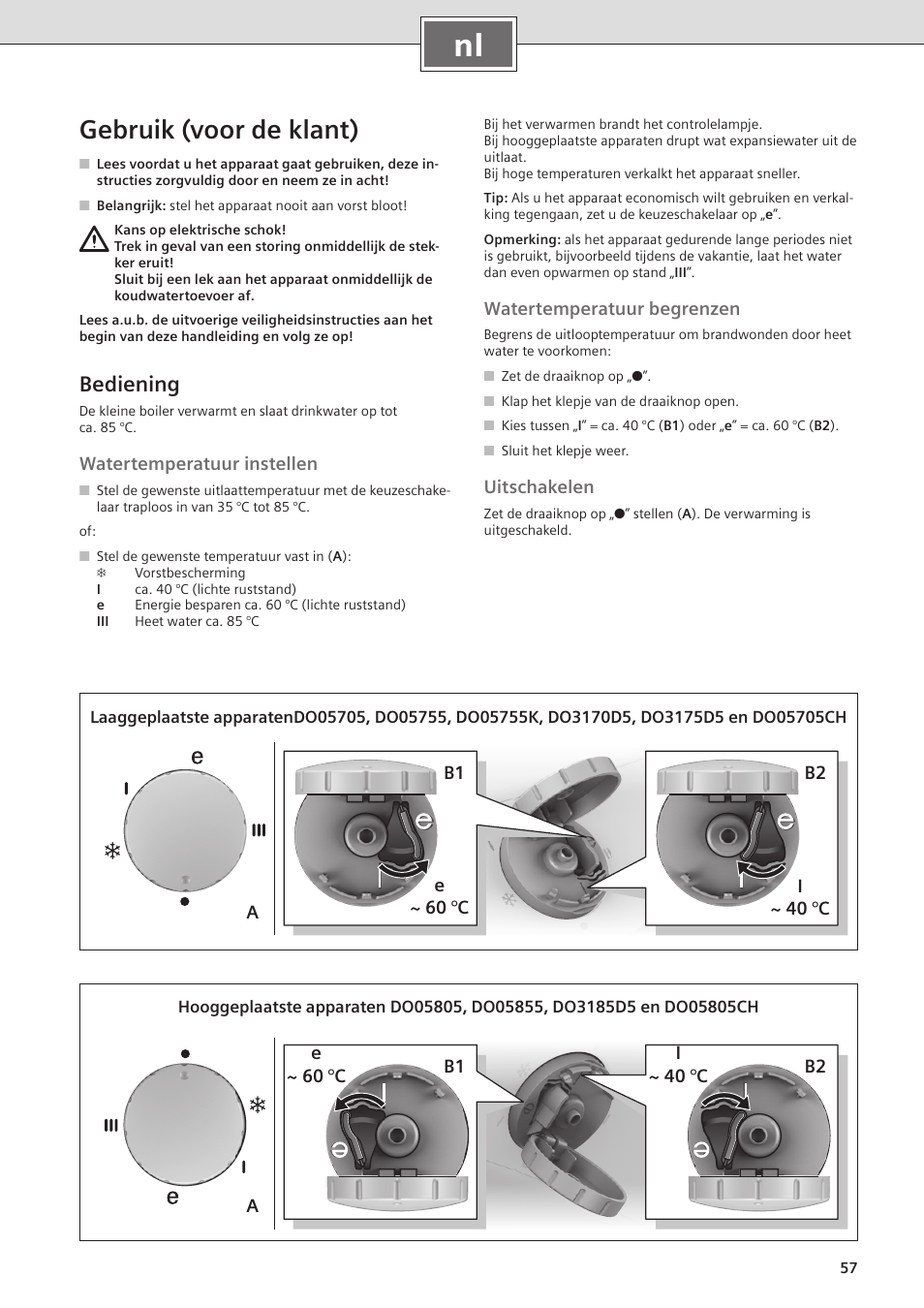 Gebruik (voor de klant), Bediening | Siemens DO05755K User Manual | Page 57 / 64