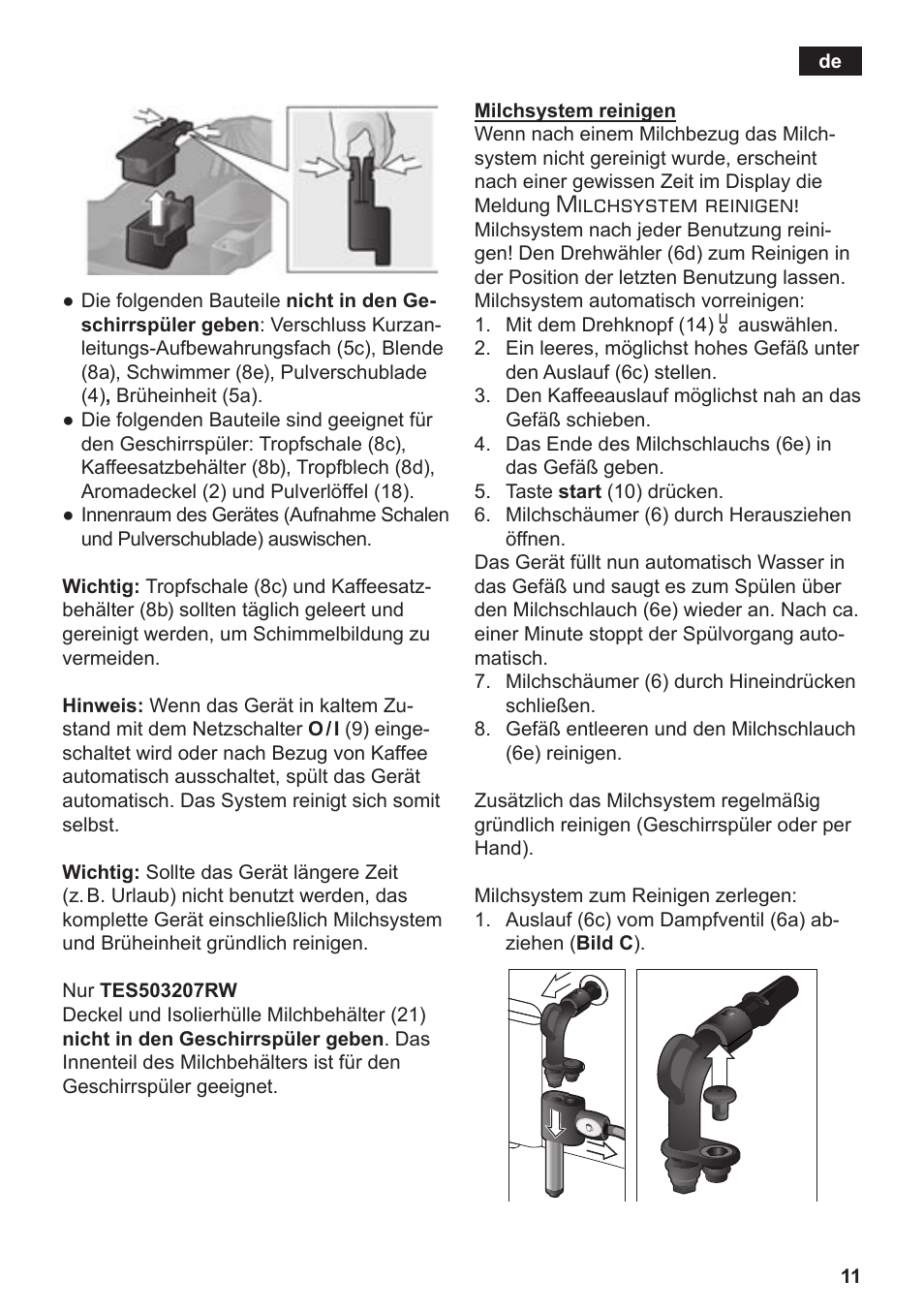 Milchsystem reinigen | Siemens TE503509DE User Manual | Page 15 / 86