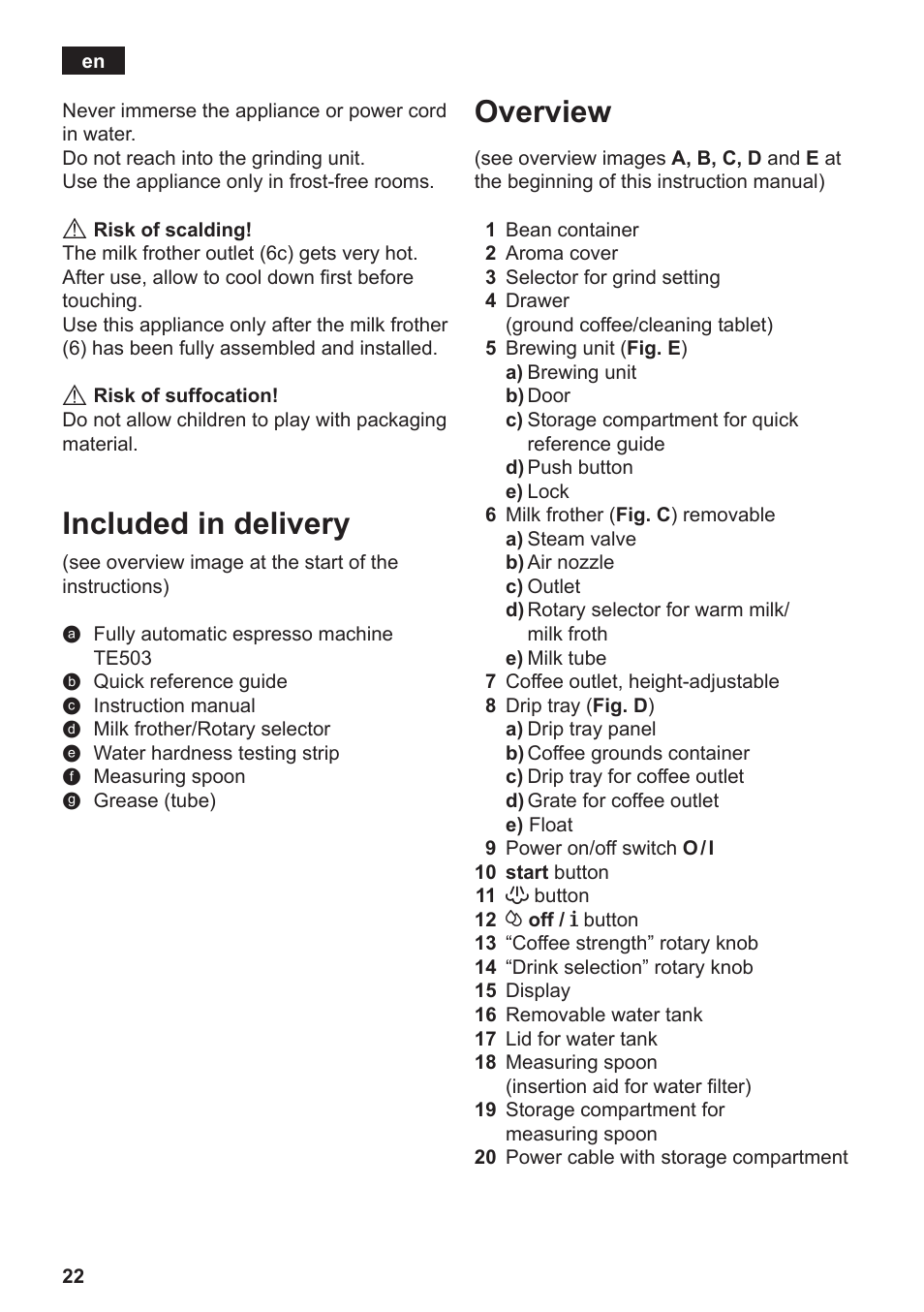 Overview, Included in delivery | Siemens TE503509DE User Manual | Page 26 / 86