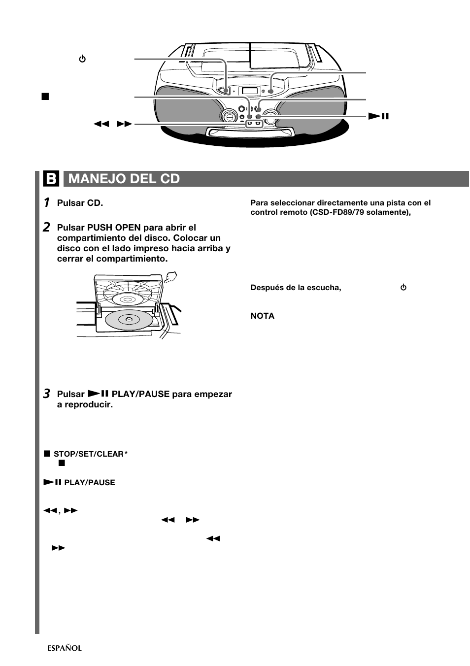 Manejo del cd | Aiwa CSD-FD89 User Manual | Page 18 / 32