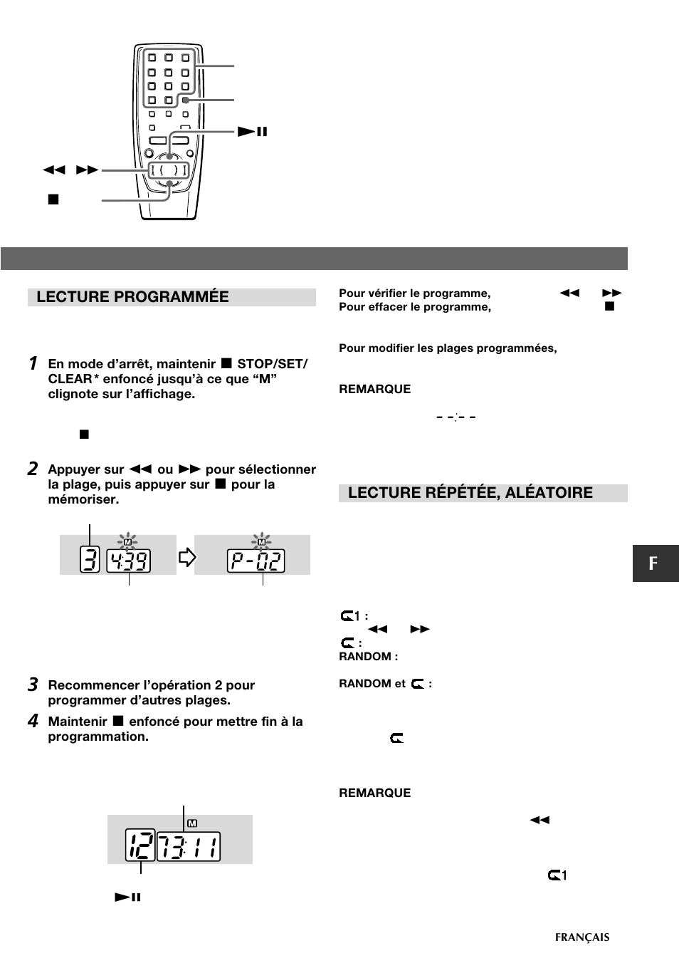 Lecture programmée, Lecture répétée, aléatoire | Aiwa CSD-FD89 User Manual | Page 29 / 32