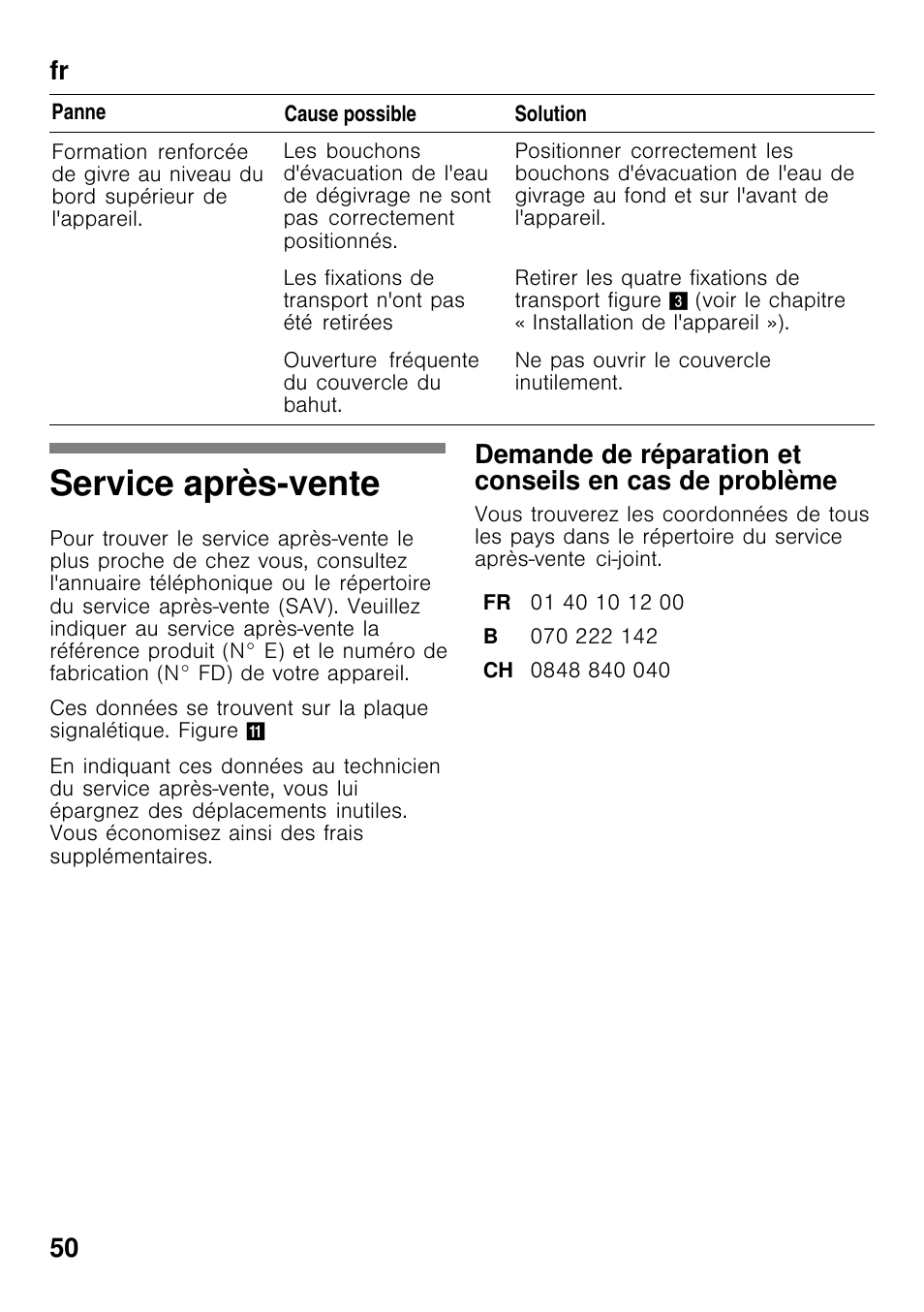 Service après­vente, Fr 50 | Siemens GC24MAW30 User Manual | Page 50 / 85