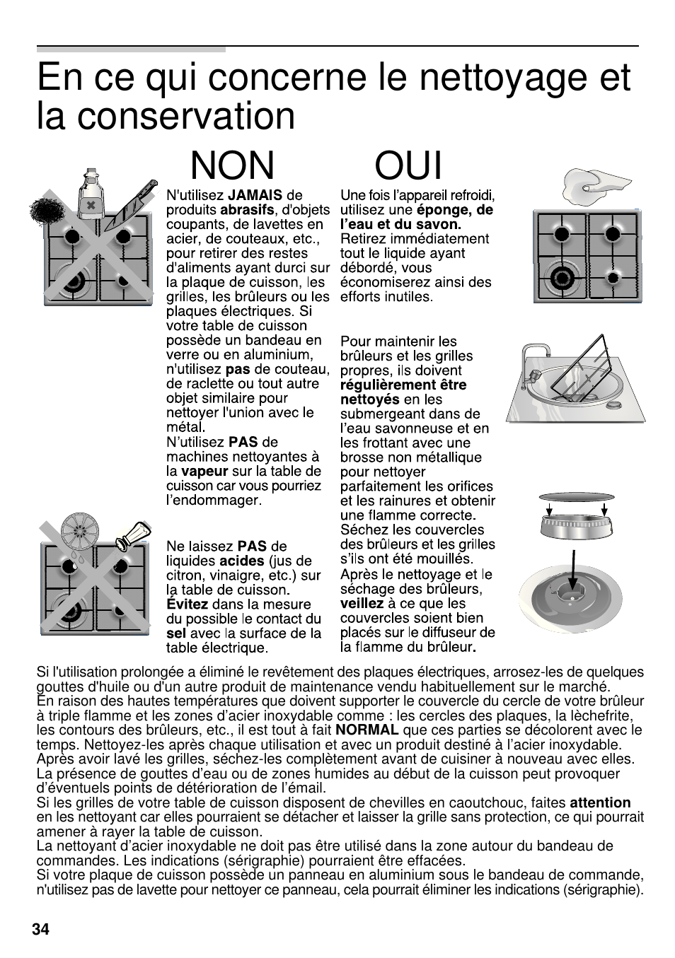 En ce qui concerne le nettoyage et la conservation, Non oui | Siemens EG20158EU User Manual | Page 36 / 98