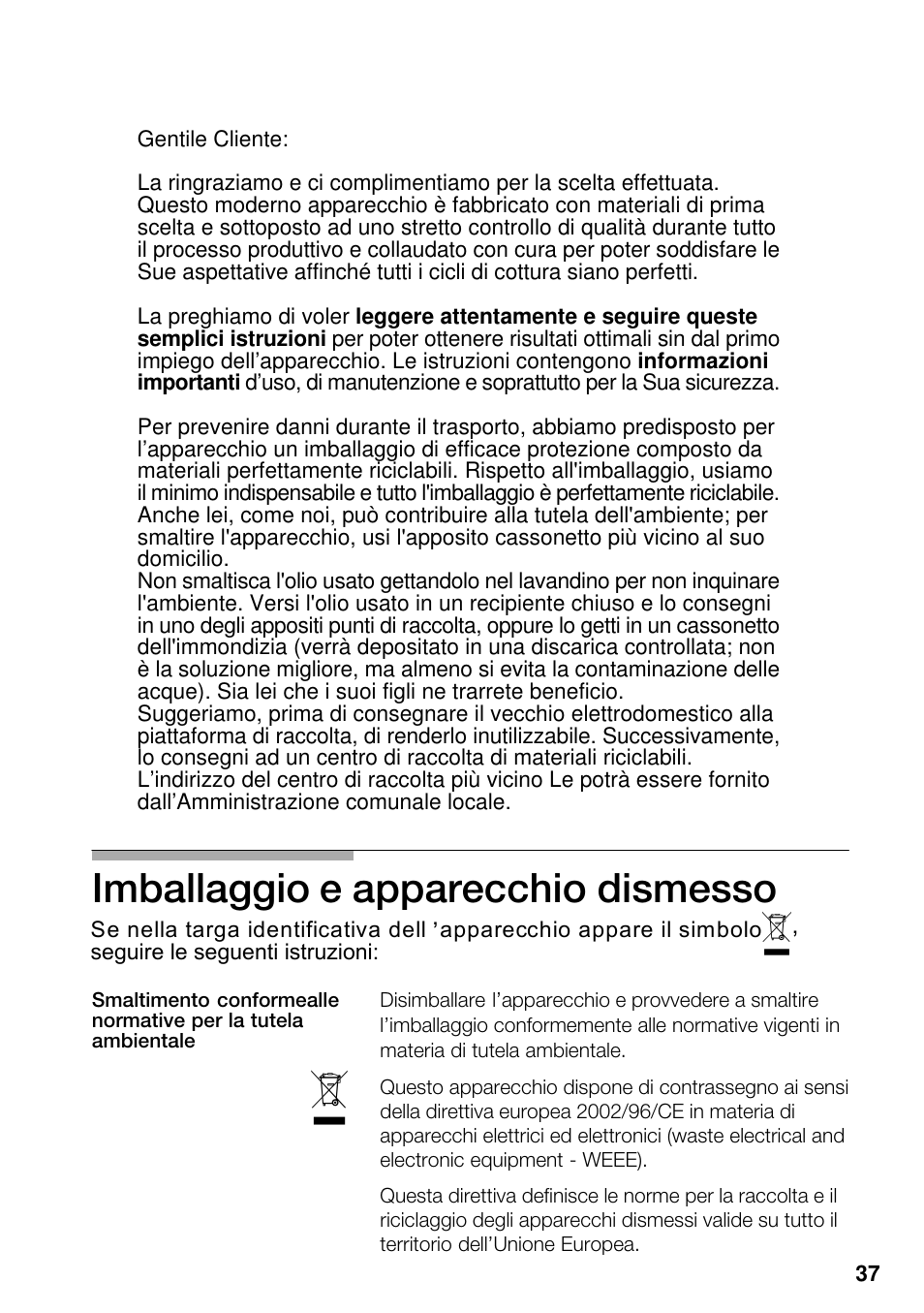 Imballaggio e apparecchio dismesso | Siemens EG20158EU User Manual | Page 39 / 98