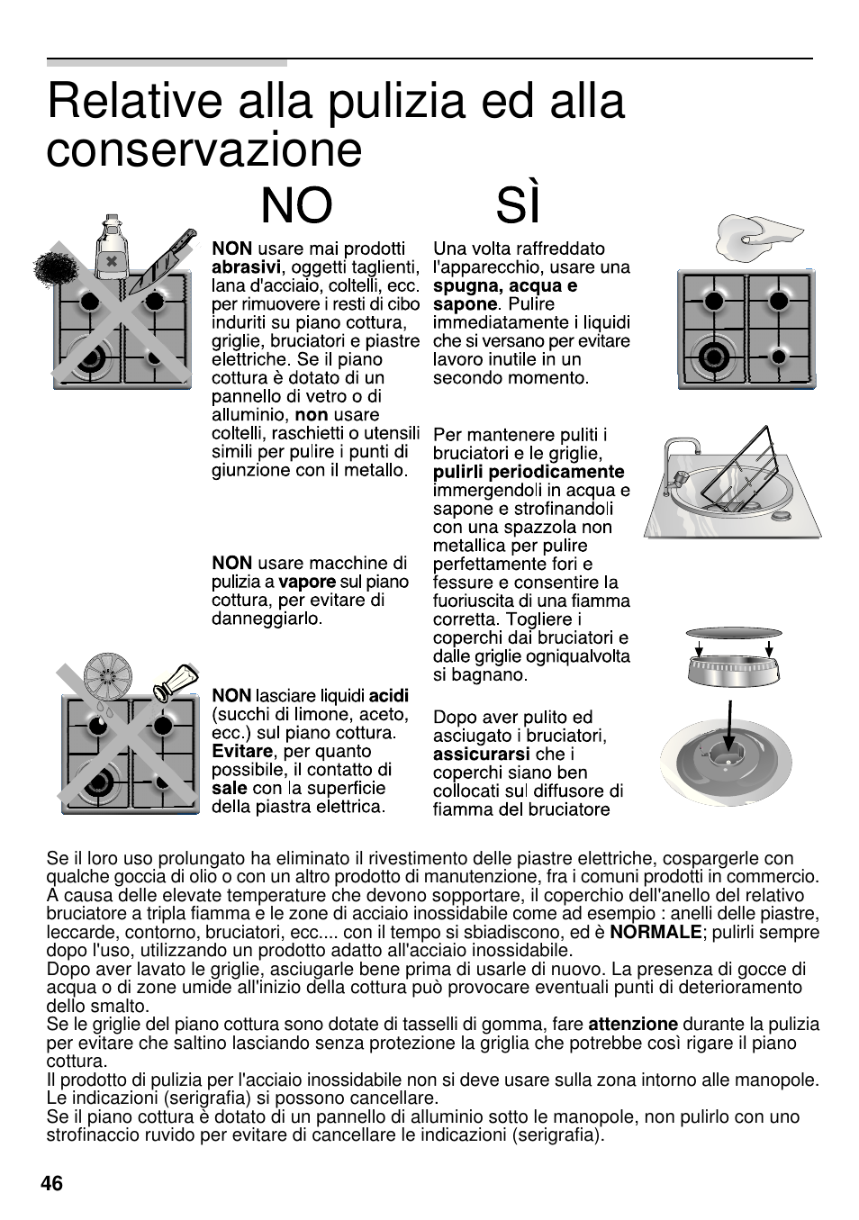 Relative alla pulizia ed alla conservazione | Siemens EG20158EU User Manual | Page 48 / 98