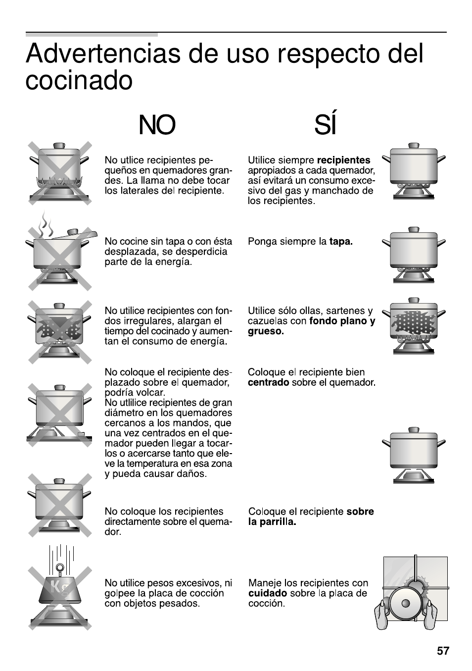 Advertencias de uso respecto del cocinado | Siemens EG20158EU User Manual | Page 59 / 98