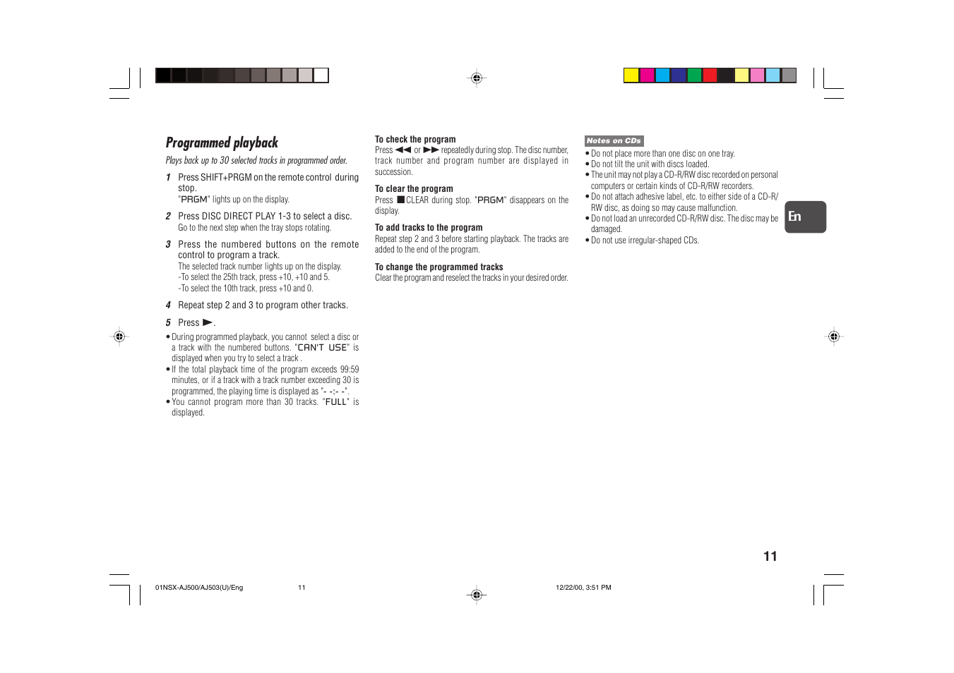 Programmed playback, 11 en | Aiwa NSX-AJ503 User Manual | Page 11 / 23