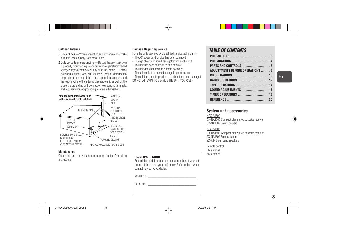 Aiwa NSX-AJ503 User Manual | Page 3 / 23