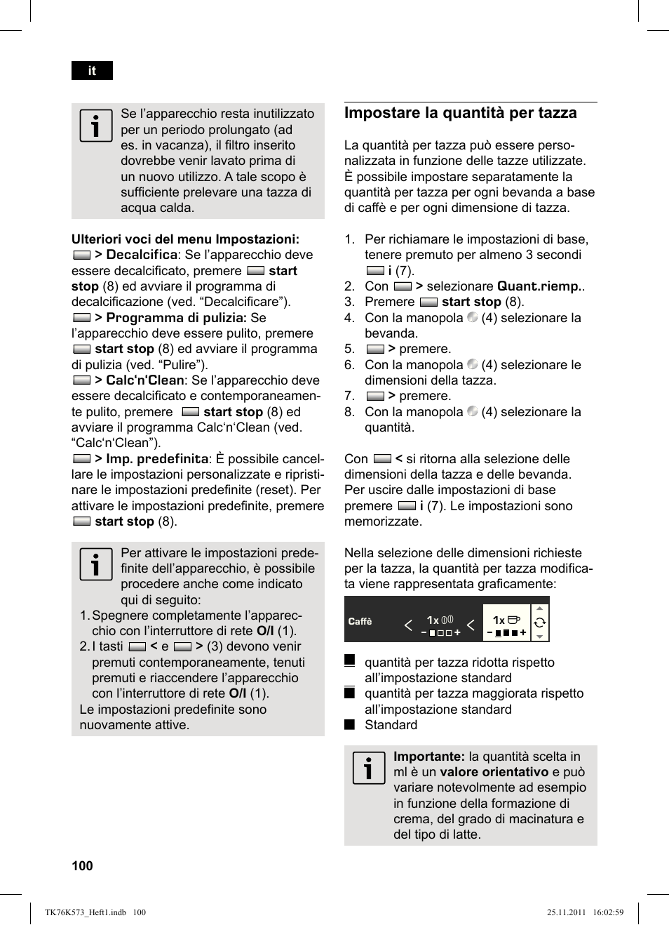 Impostare la quantità per tazza | Siemens TK76K573 User Manual | Page 102 / 176