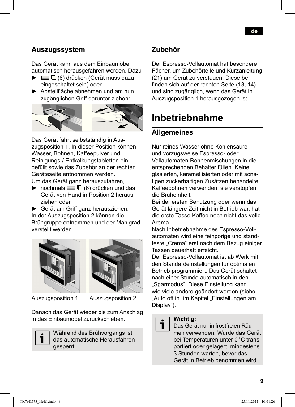 Inbetriebnahme, Auszugssystem, Zubehör | Allgemeines | Siemens TK76K573 User Manual | Page 11 / 176