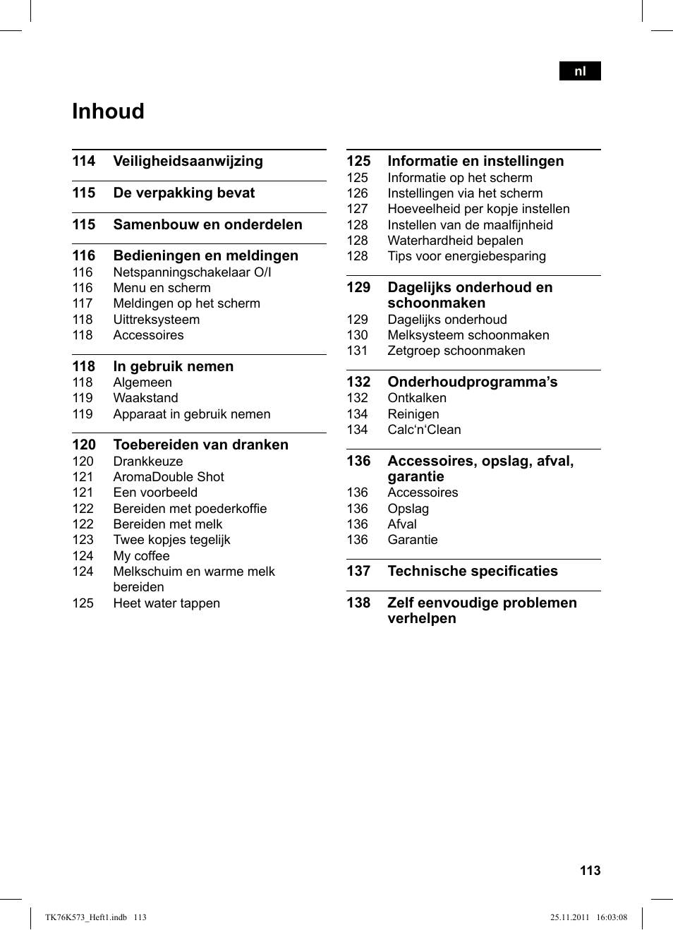 Inhoud | Siemens TK76K573 User Manual | Page 115 / 176