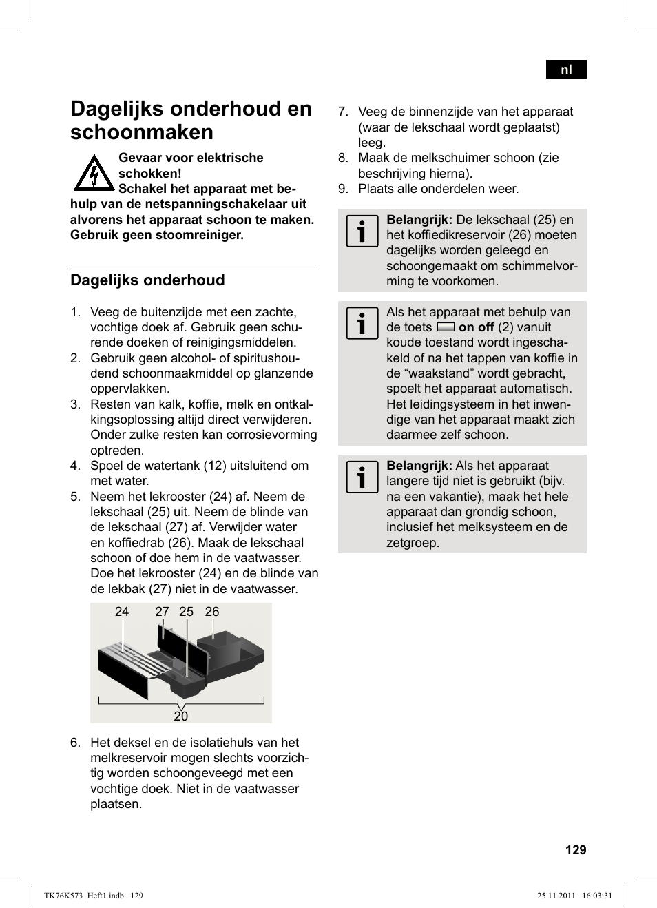 Dagelijks onderhoud en schoonmaken, Dagelijks onderhoud | Siemens TK76K573 User Manual | Page 131 / 176