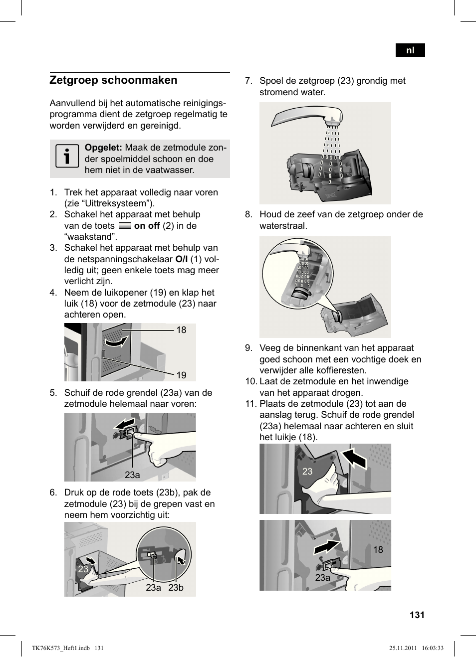 Zetgroep schoonmaken | Siemens TK76K573 User Manual | Page 133 / 176