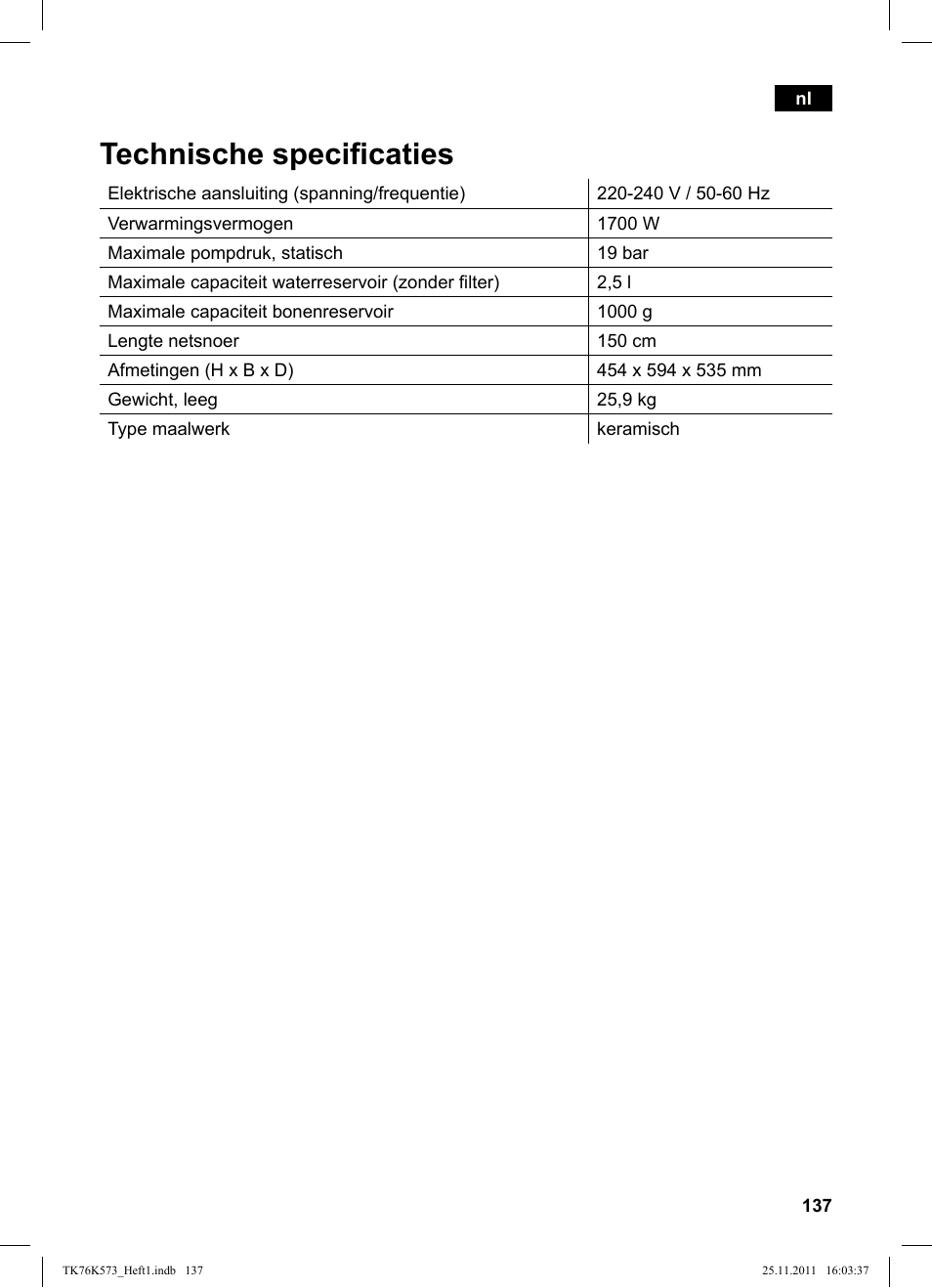 Technische speciicaties | Siemens TK76K573 User Manual | Page 139 / 176